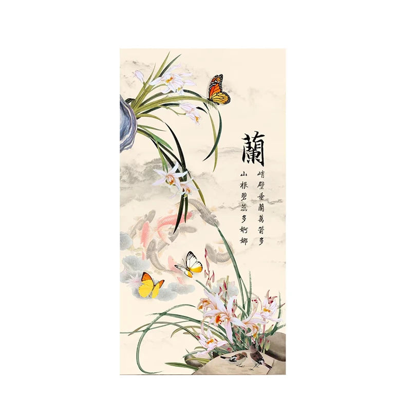 toile imprimée motifs floraux chinois bambou orchidée chrysanthème décoration murale rouleaux peinture asiatique traditionnelleSuspension