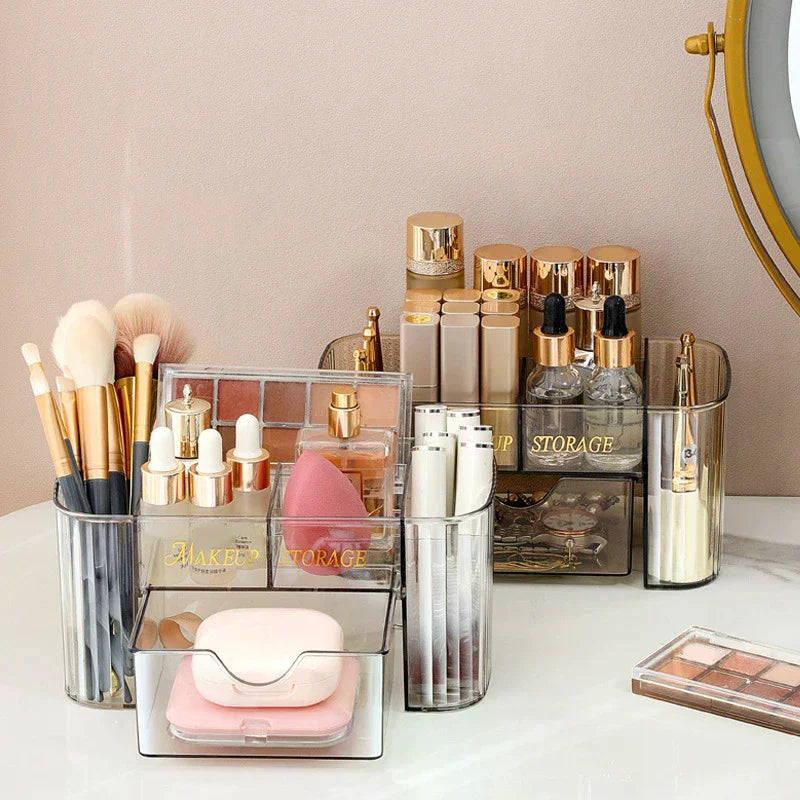 organisateur transparent compartiments multiples boîte rangement makeup storage stylos pinceaux maquillage bijoux transparent moderne