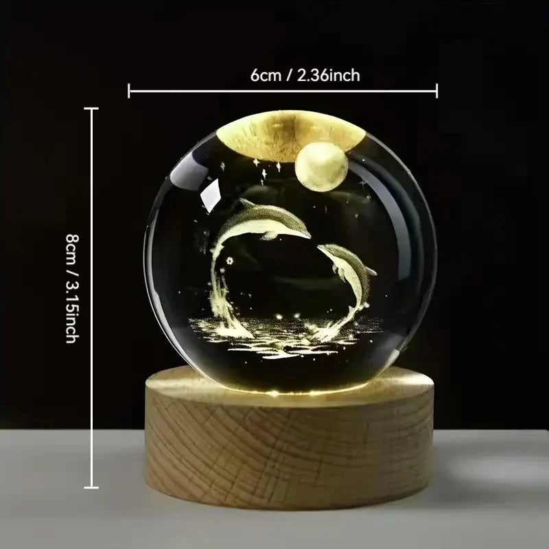 boule cristal transparente dauphins 3d étoiles veilleuse art deco décoration intérieure chambre lumière dorée