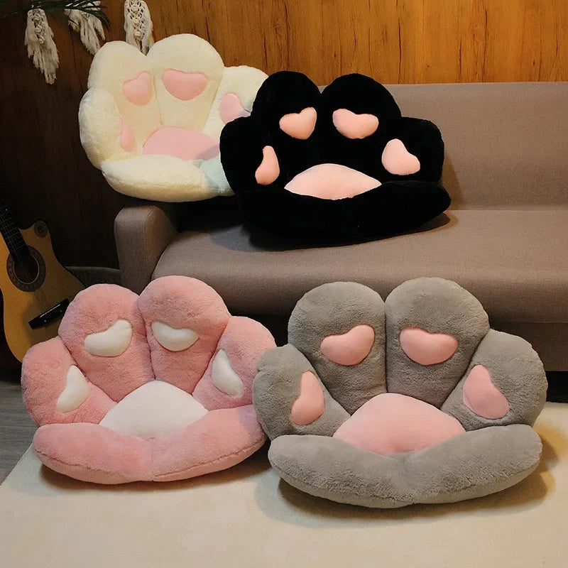 coussin patte chat peluche coeurs blancs doux lit amovible lavableDecoration mignonneAdultes