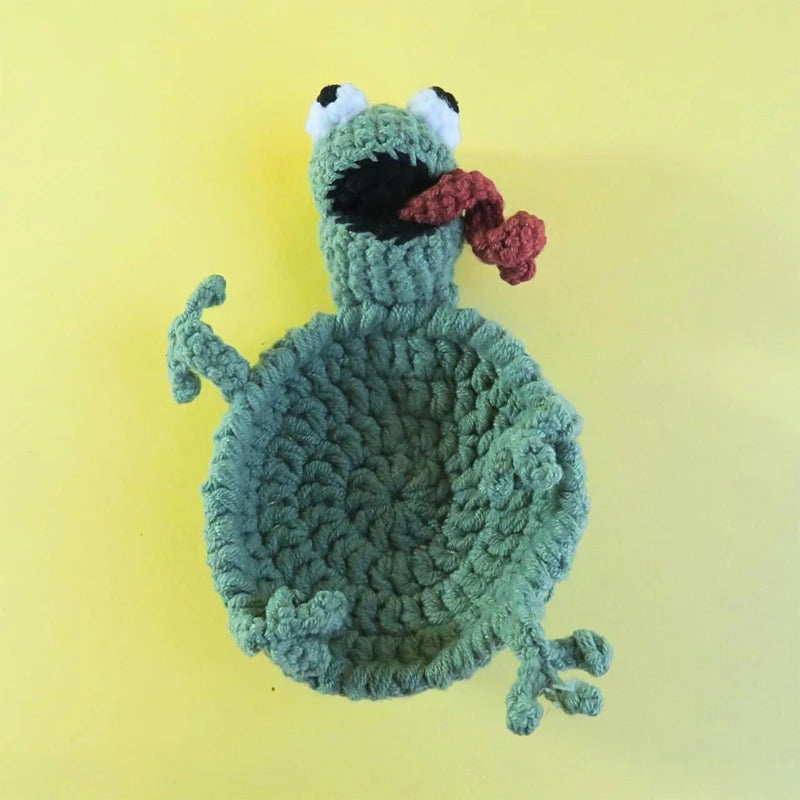 coasters crochetés lézard créatifs artisanaux beige bleu vert adhésifs mignons 3d diys