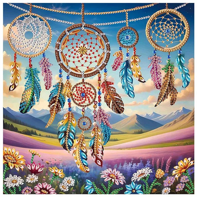 peinture diamant cadre mural fleurs plumes géométrique multicolore adulte débutant artisanal décoration maison