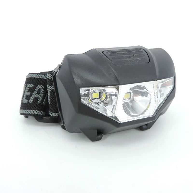 lampe frontale led gris tissu logo ceinture ajustable mode nuit blanc camping pêche