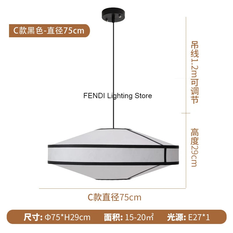 suspension lumineuse tissu blanc beige moderne minimaliste lustre salon chambre intérieur épuré