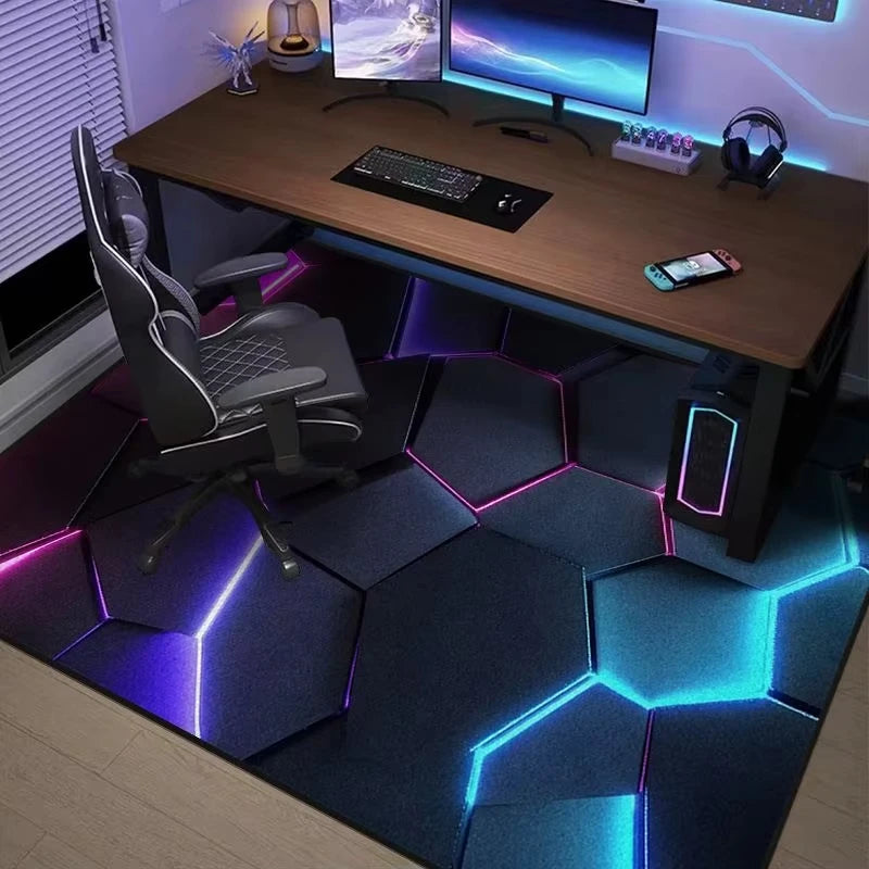 tapis sol noir bleu violet hexagones géométriques imperméable résistant décoloration intérieur moderne sports chambre