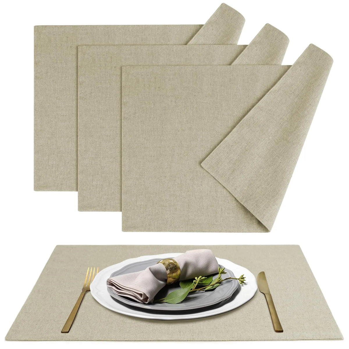 serviettes table beiges toile lin classiques respectueuses environnement 12x18''