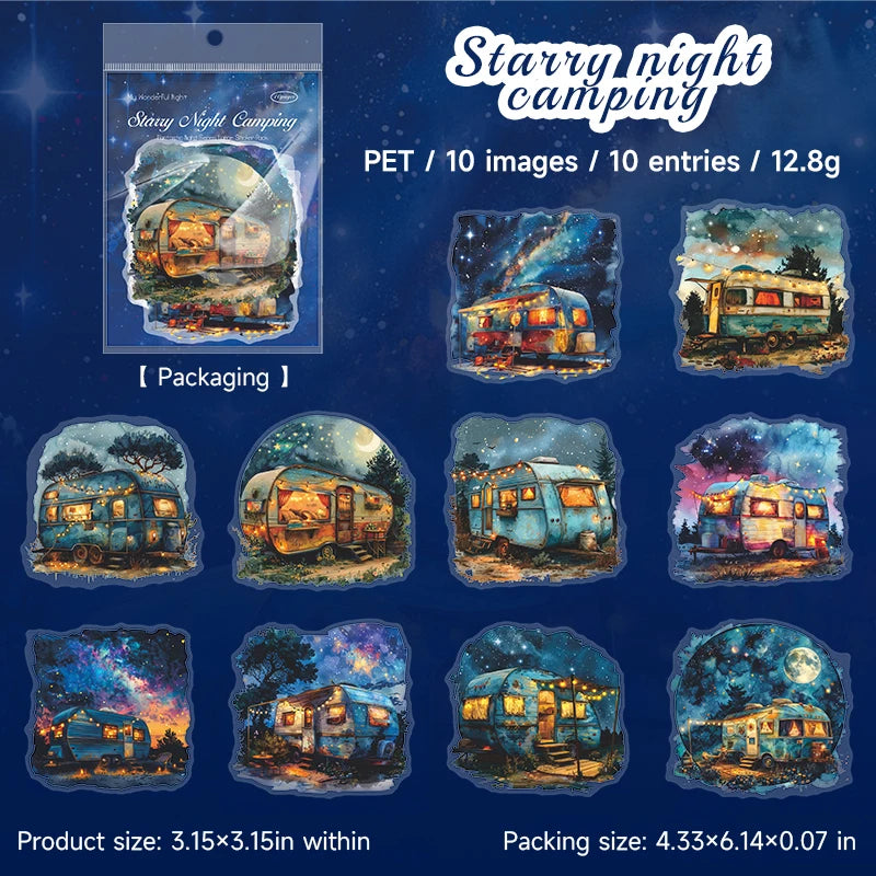 Stickers illustratifs paysages nocturnes personnages végétation étoiles lunes adhésifs scrapbooking