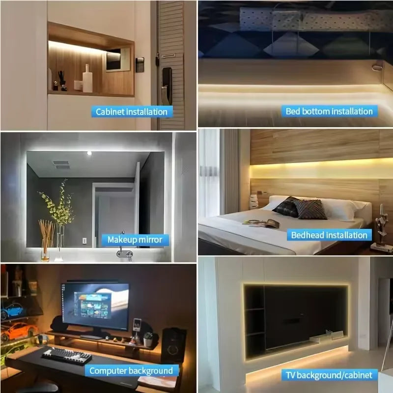 ruban led flexible blanc moderne interrupteur tactile adhésif guide luminosité usb alimentation minimaliste