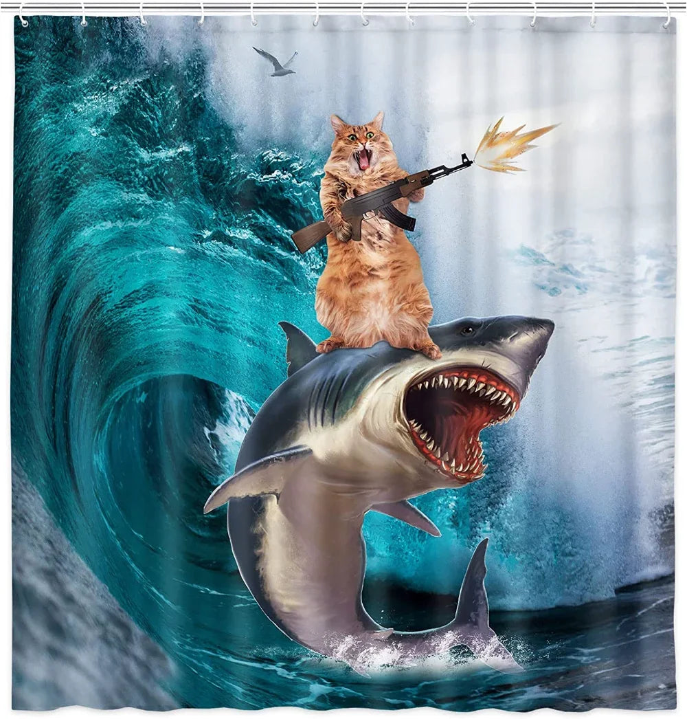 rideau douche polyester motif marin animaux mer vagues bleu décoration salle bain enfant