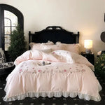 ensemble literie rose clair broderie fleurs papillons queen size coton égyptien 1000tc doux respirant