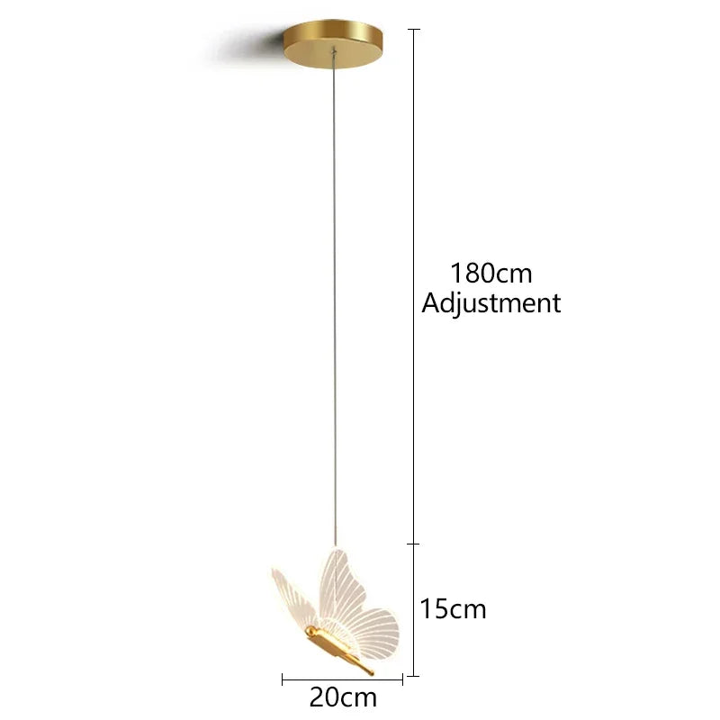 suspension lumineuse moderne or papillons effet lumineux diffus trois têtes