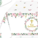 assiettes jetables thème eucharistique croix dorée fleurs mariage baptême anniversaire fêtes enfants