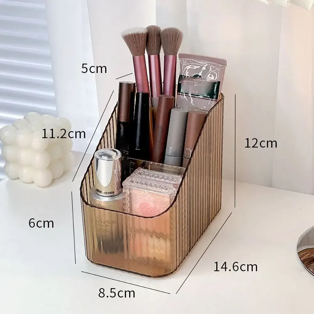 organisateur maquillage transparent moderne rayures verticales brosse crayon palette fards flacons pochette réutilisable polyvalent