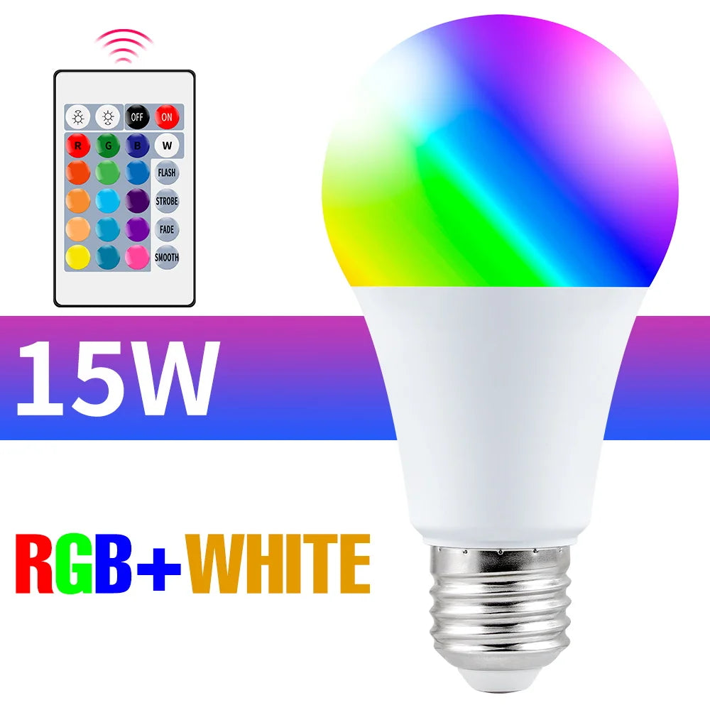 ampoule led rgb 25w e27 blanc multicolore transparente moderne télécommande 24touches lumière ambiance chambre