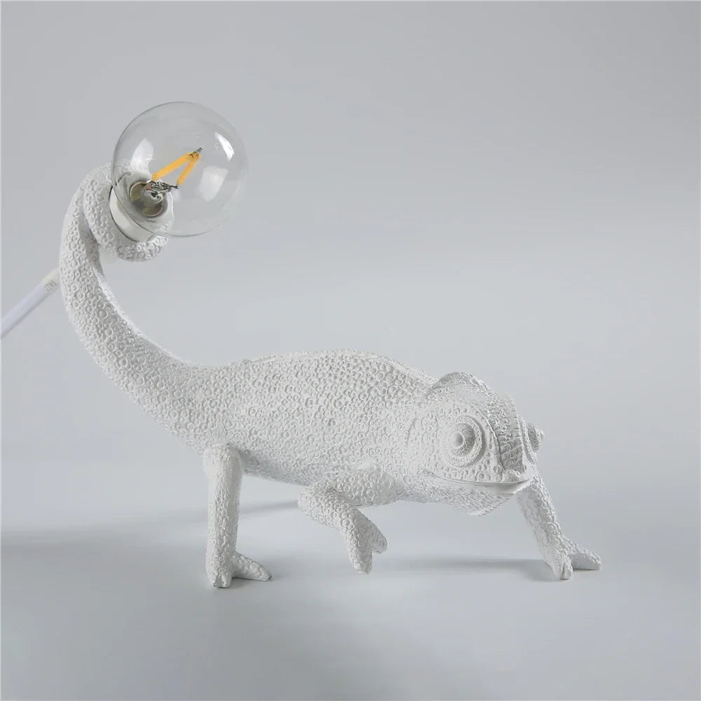 lampe posée lézard blanc texture moderne adhésif ampoule câble électrique chambre coucher lumière led