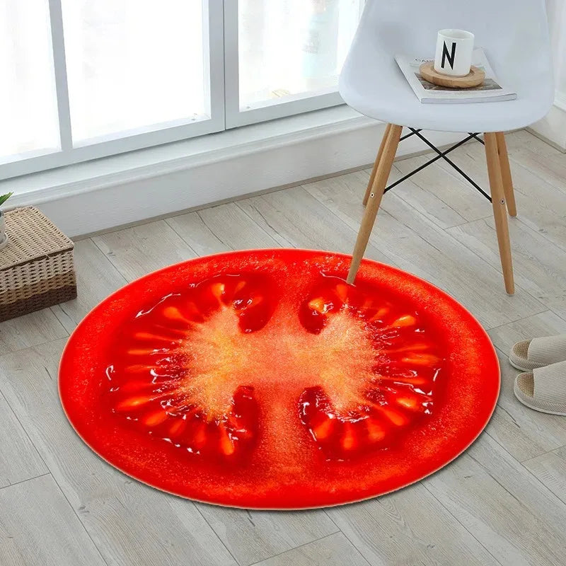 tapis rond fruits coloré moderne salon chambre enfants sol décor éco rouges verts oranges