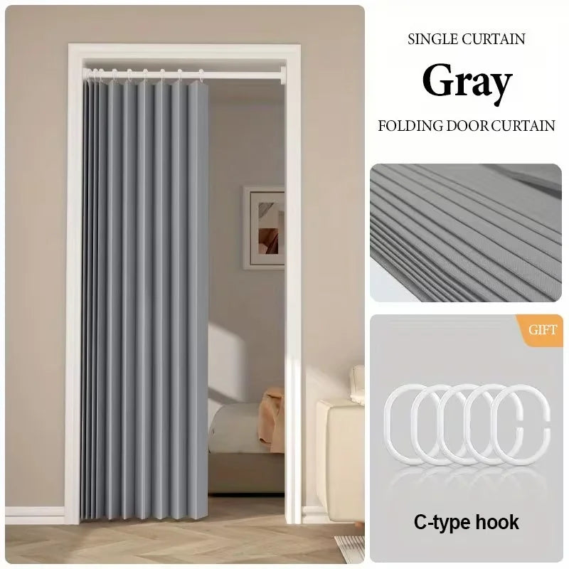 rideau plissé moderne porte intérieure beige clair tissu texturé plis verticaux opacité variable barre