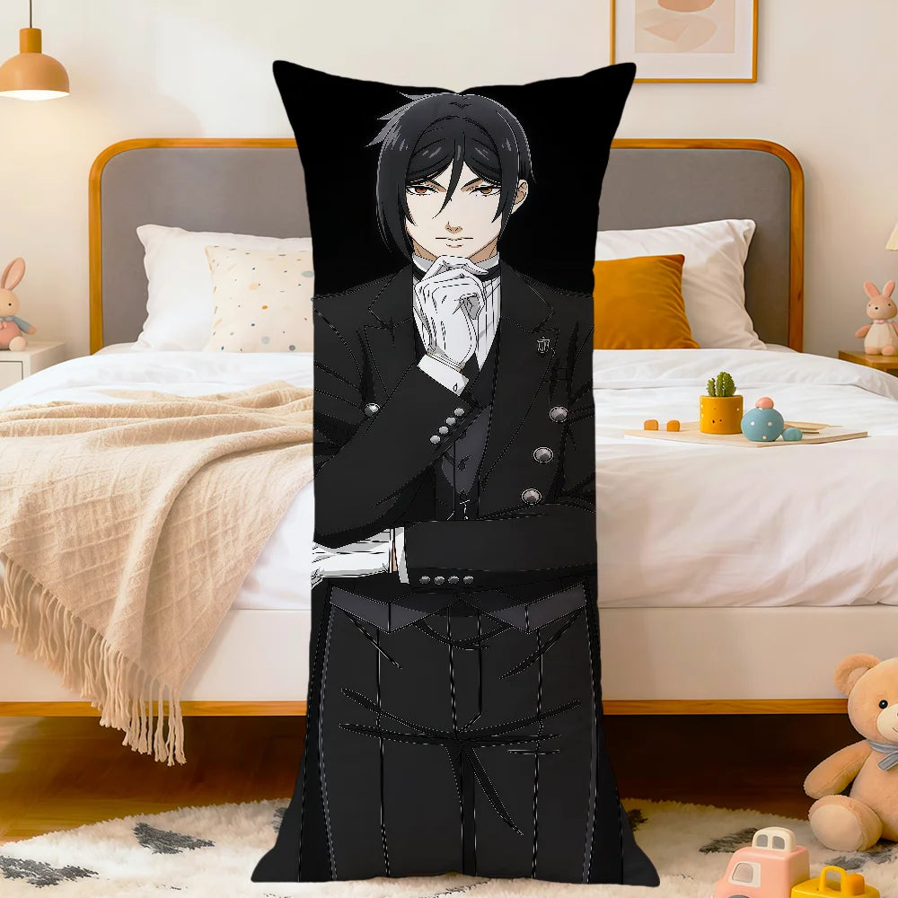 coussin allongé anime violet bleu blanc fleurs stylisées personnages 100 polyester double face imprimé