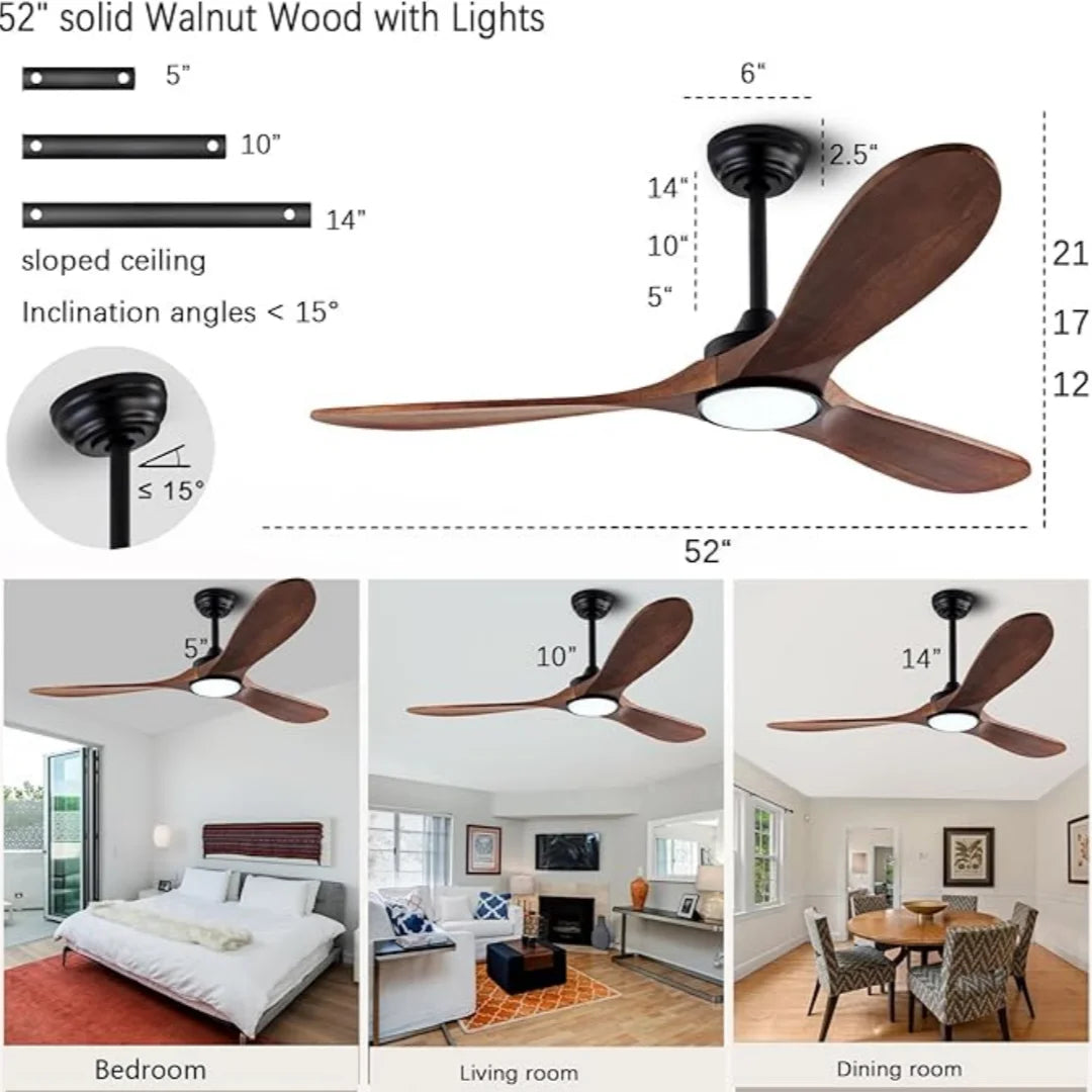 ventilateur moderne 52 pouces bois lampe intégrée télécommande led certifications ul ccc