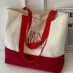 sac main toile blanc rouge lettres noires imprimées casual opaquet fourre tout décontracté polyvalent