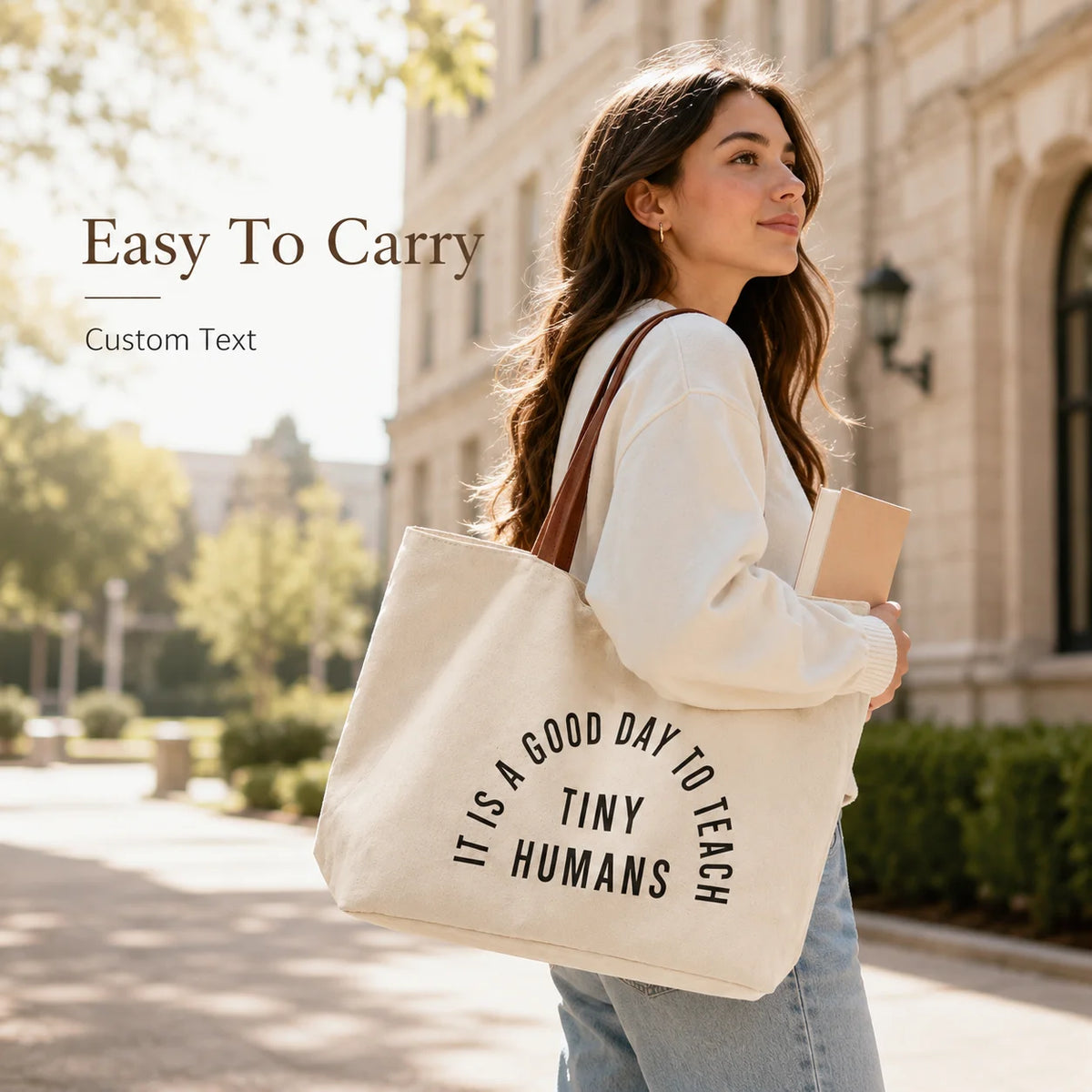 sac main toile crème noir uni décontracté poignées cuir grande capacité portable quà personnalisé