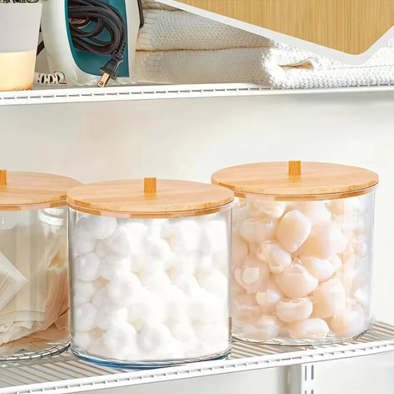 boîtes rangement transparentes couvercle bois clair modernes pots organisation capsules minimalistes
