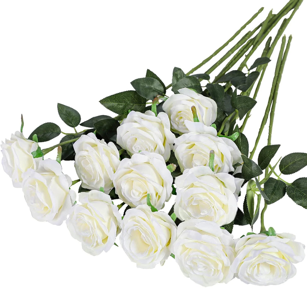 bouquet roses artificielles blanc rouge feuilles vertes classique decoration maison anniversaire saint valentinintérieur