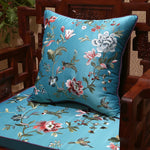 coussin carré motif floral oiseaux vert satiné salon chambre coucher nouvelle décoration chinoise
