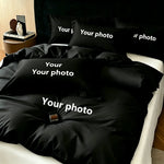 housse couette personnalisable moderne noir imprimé textes oreillers lit maison