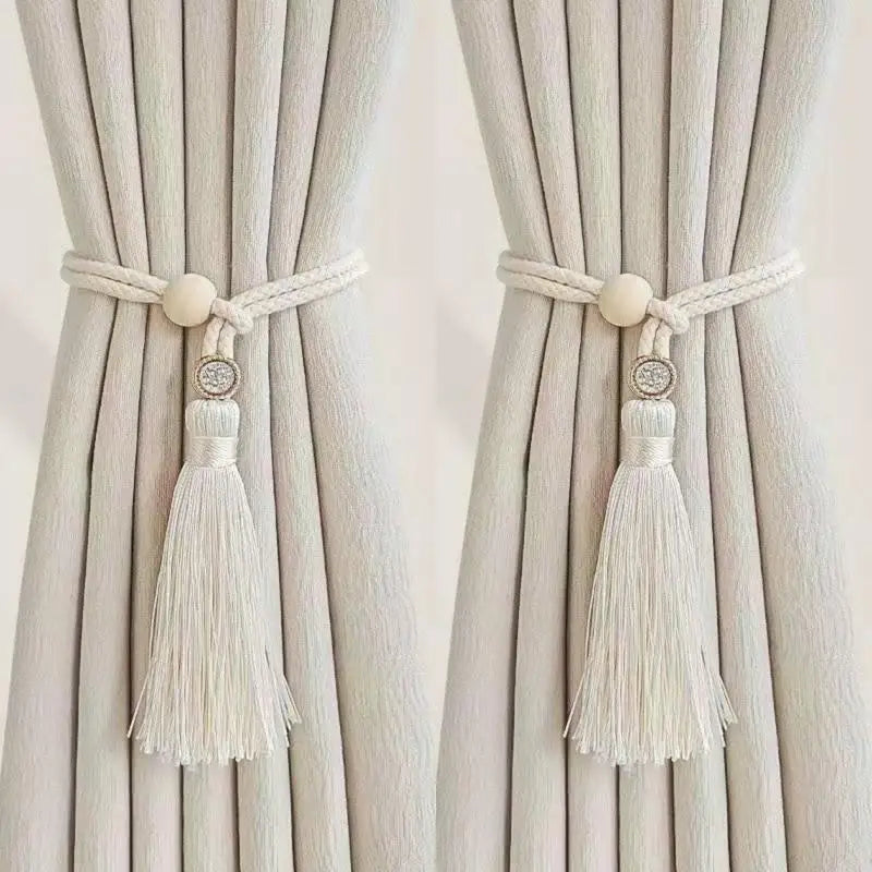 anneau bois cordelette pompon franges deco moderne rustique tissu coton beige clair