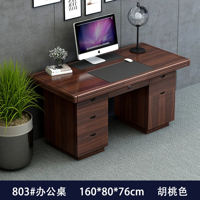 bois massif moderne marron foncé table travail informatique épuré intérieur maison