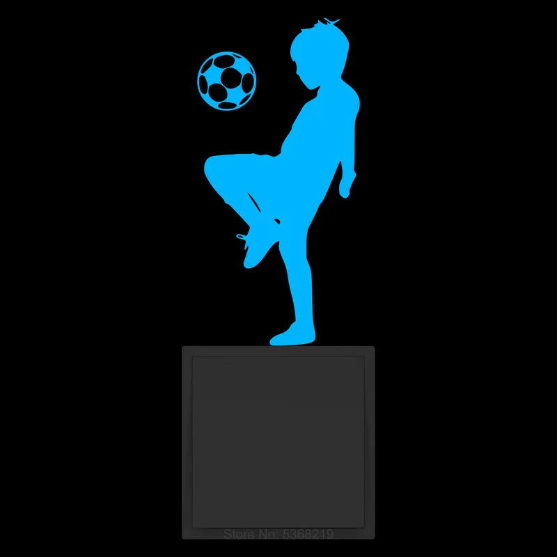 autocollant mural silhouette enfant football vert bleu orange jaune fluo résistant eau chambre moderne