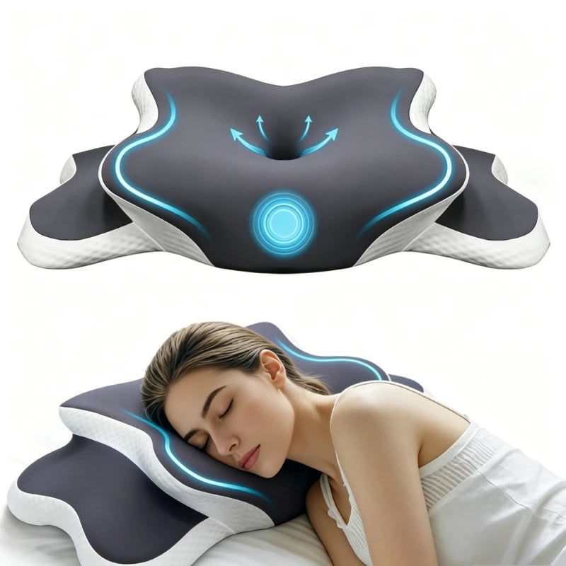 coussin sommeil gris foncé texture douce contour ergonomique support cervical nuit relaxation confortable