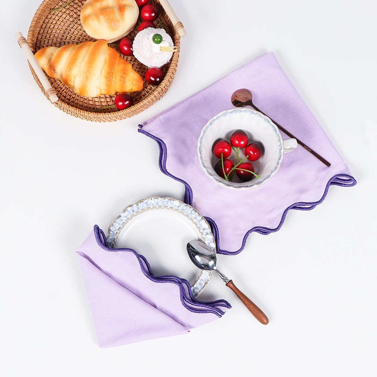 serviette violet bordures ondulées moderne 18x18 pouces table mariage festive lavable coton lin