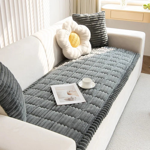 housse canapé gris clair rayures horizontales flanelle salon hiver moderne