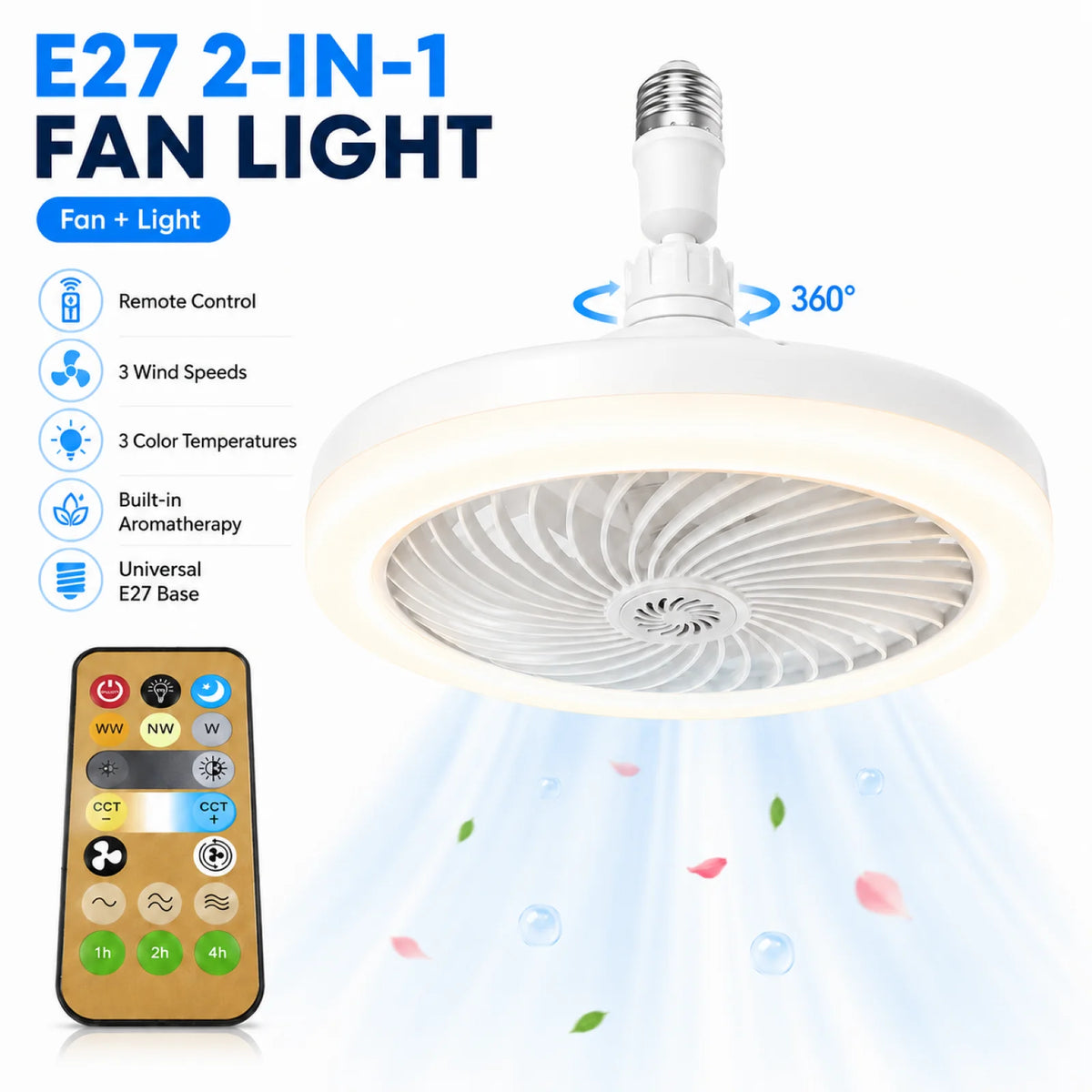 ventilateur lampe led éclairage blanc moderne télécommande parfum aromathérapie rechargeable