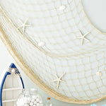 décoration murale filet pêche bois clips photos encadrées étoiles mer coquillages beige clair rustique
