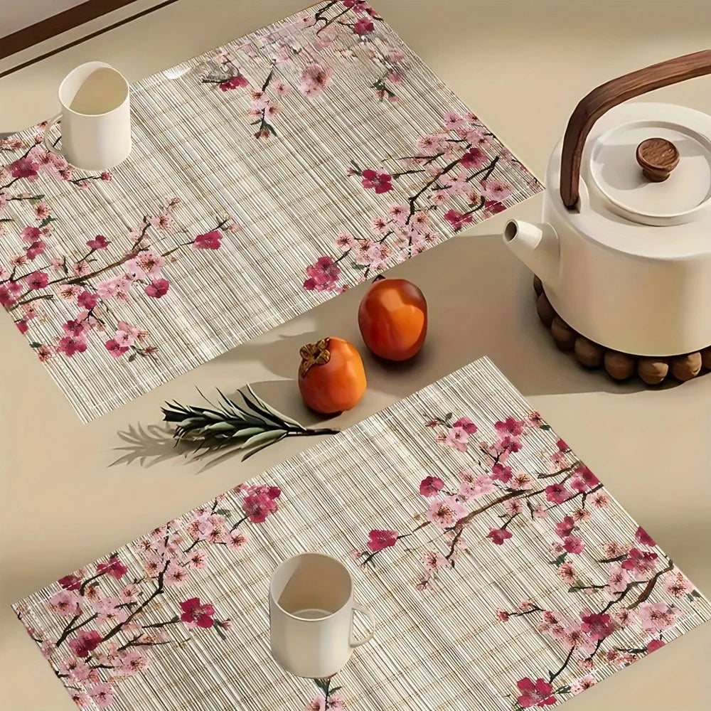 tapis table moderne fleurs cerisier texture bambou printemps saint valentin beige rose