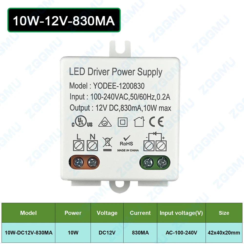 alimentation led 12v 24v 6w 10w 12w blanc moderne compact deux boutons deux bornes
