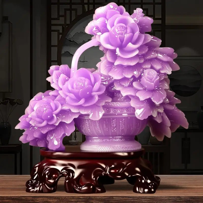 bouquet roses violet sculpture décorative support bois résine durable intérieur classique salon beauté sophistication