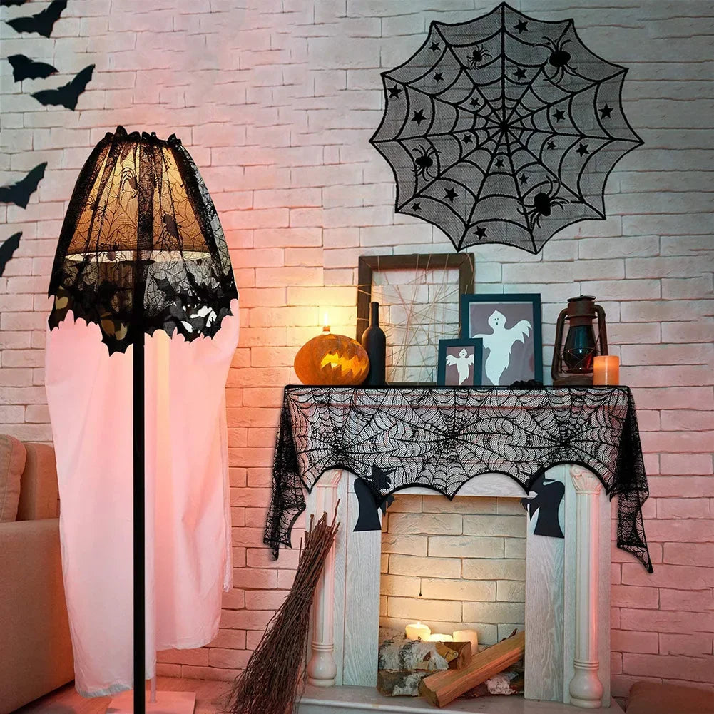rideau halloween noir toile d'araignée chauves souris imperméable réutilisableextérieurintérieur