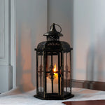 lanterne vintage métal fer ornements floraux transparent noire décoration intérieure mariage bougie inclusion anneaux