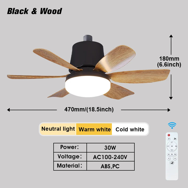 ventilateur led télécommande luminosité minuterie moderne noir bois naturel minimaliste