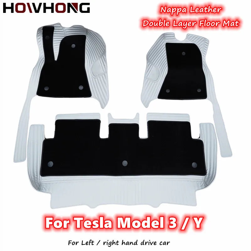 tapis sol voiture tesla model cuir artificiel fibre synthétique noir blanc moderne sac rangement