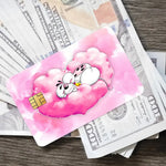 cartes bancaires personnalisées dessin animé souris coeurs papillons fleurs blanc rose vert jaune