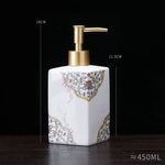 distributeur savon liquide céramique blanc bleu fleurs classique salle bains 280ml 450ml