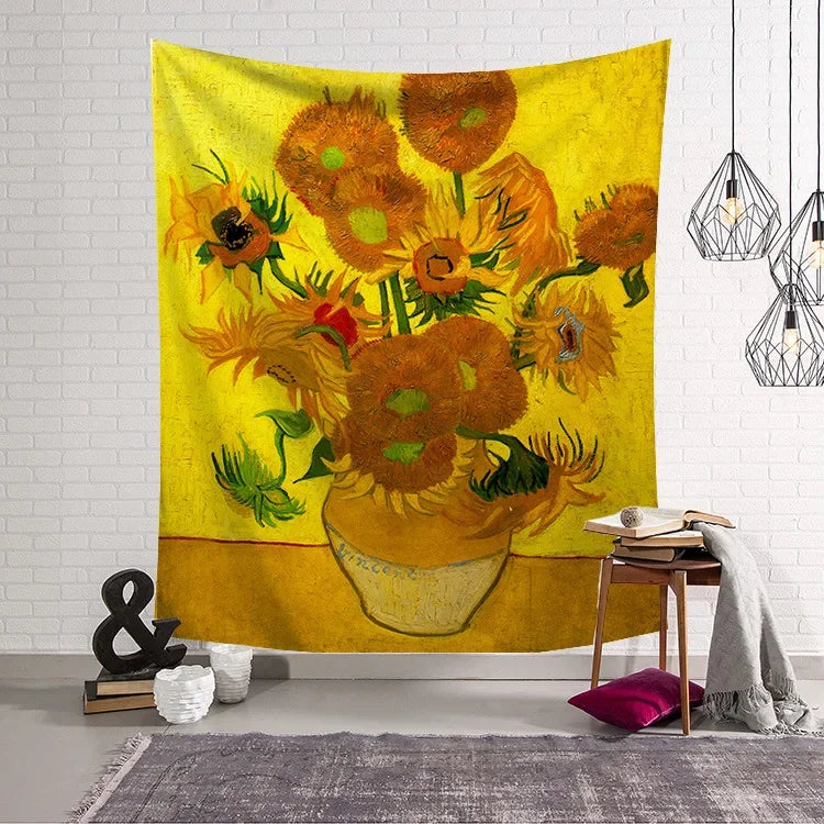tapisserie murale décoration chambre van gogh tournesol nuit étoilée tissu artistique grand