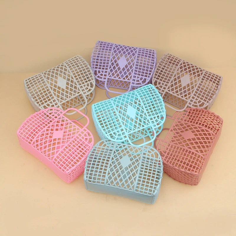 panier maille moderne noir rose clair bébé rangement réutilisable respectueux environnement minimaliste poignéescrição basée