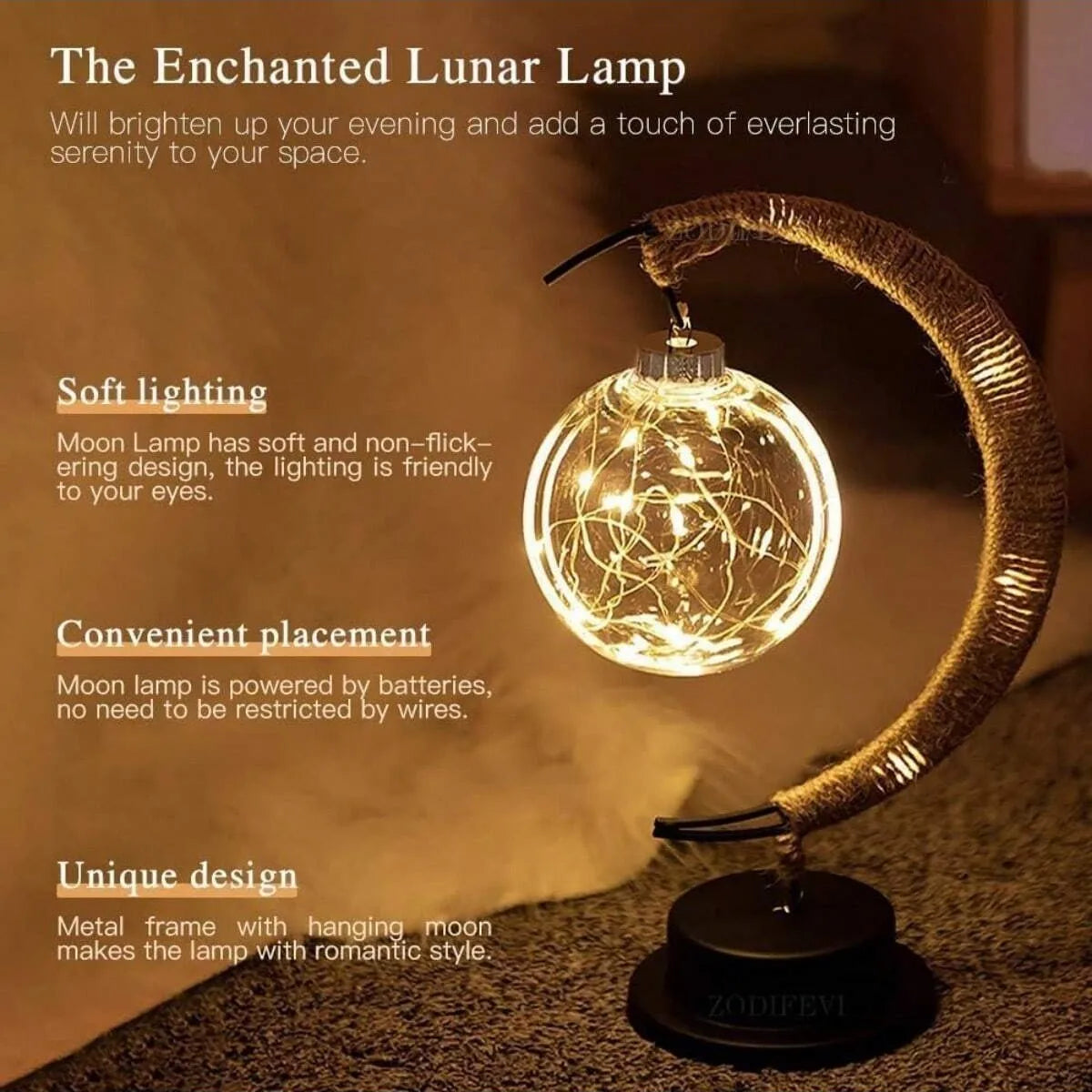 lampe table led or vintage étoile lune corde tressée romantique chambre décoration nocturne