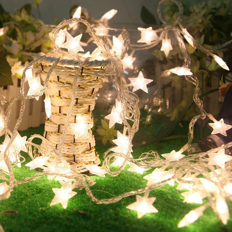 guirlande lumineuse led étoile blanche dorée décoration noël mariage fête extérieur intérieur longue